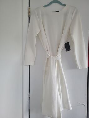 Eloquii Ivory Long Sleeve Tie-Waist Dress